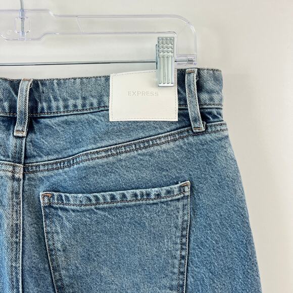 Express Medium Wash Rigid Denim Mid Rise Baggy Bootcut Jeans Womens 8 - Picture 6 of 14